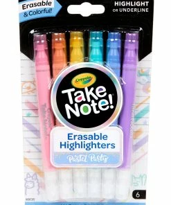 CRAYOLA TAKE NOTE ERASABLE HIGHLIGHTERS PASTEL PARTY 6 PACK