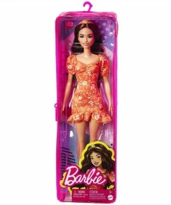 BARBIE FASHIONISTA DOLL #182 ORANGE FLORAL PRINT DRESS