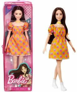 BARBIE FASHIONISTA DOLL #160 ORANGE POLKA DOT DRESS WITH YELLOW NECKLACE