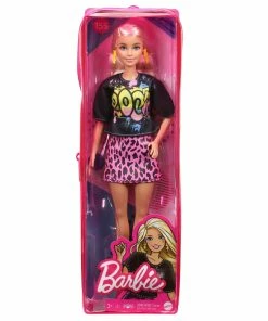 BARBIE FASHIONISTA DOLL #155 ROCK OUT T-SHIRT WITH PINK LEOPARD PRINT SKIRT