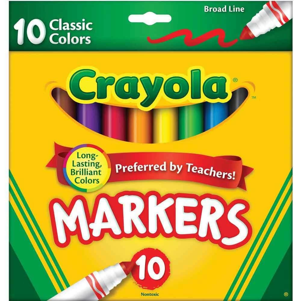 CRAYOLA 10 COLOUR CLASSIC BROADLINE MARKERS 1 CRAYOLA 10 COLOUR CLASSIC BROADLINE MARKERS