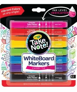 CRAYOLA TAKE NOTE! CHISEL TIP WHITEBOARD MARKERS 12 PACK