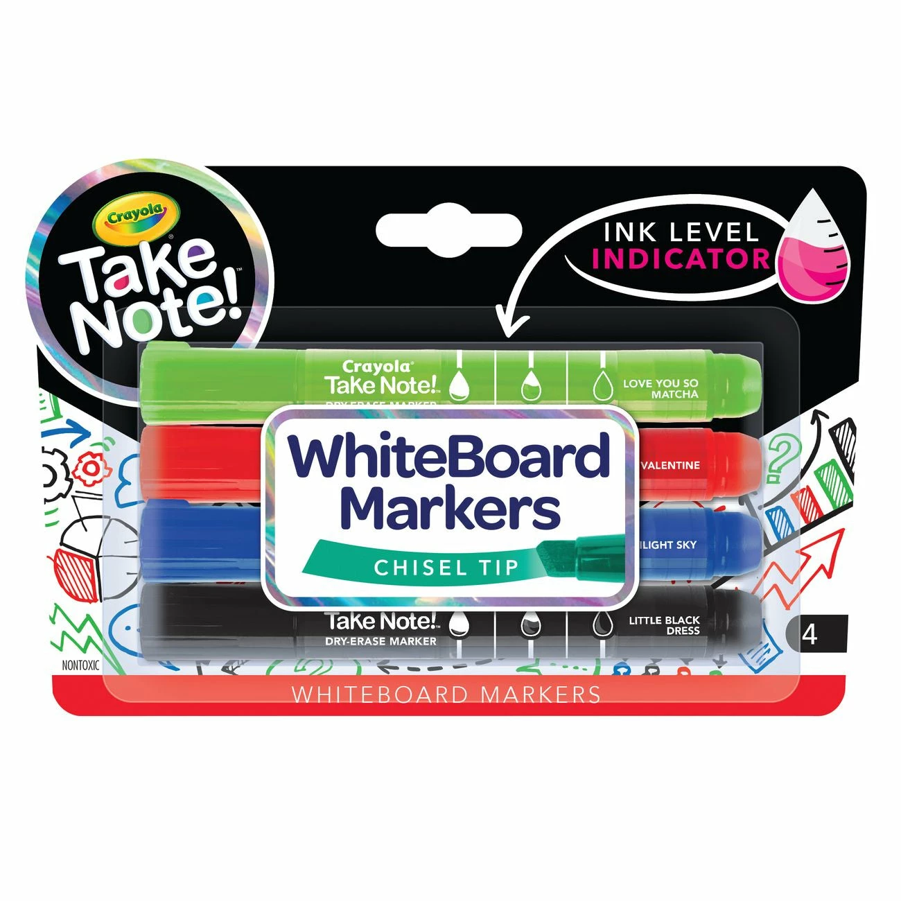CRAYOLA TAKE NOTE! CHISEL TIP WHITEBOARD MARKERS 4 PACK