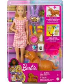 BARBIE AND NEWBORN PUPS PLAYSET WITH BLONDE DOLL