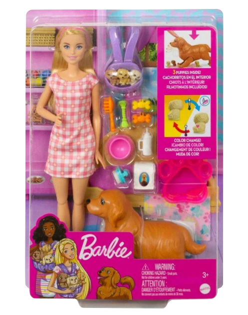 BARBIE AND NEWBORN PUPS PLAYSET WITH BLONDE DOLL 1 BARBIE AND NEWBORN PUPS PLAYSET WITH BLONDE DOLL