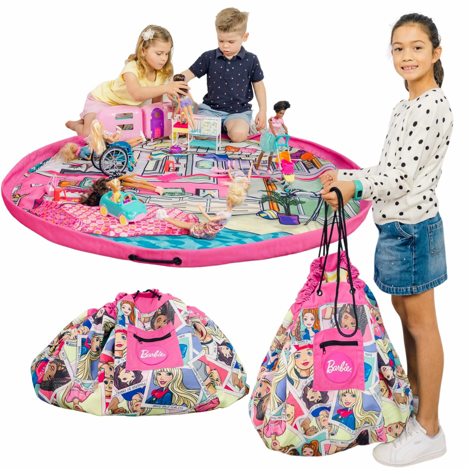 BARBIE PLAY POUCH TOY STORAGE BAG & MAT 1 BARBIE PLAY POUCH TOY STORAGE BAG & MAT